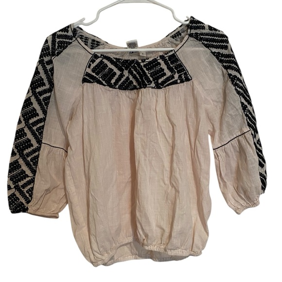 SOPHIE MAX Boho Sheer Peasant Top Size S 100% Cotton Embroidered Sleeve Blouse - Picture 1 of 8